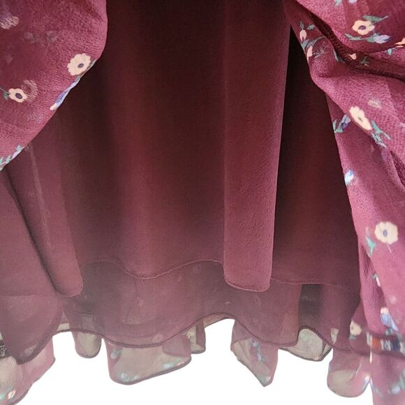Ulla Johnson Gita Mini Dress Boho Silk Floral Embroidered Tassel Burgundy Size 4 - Picture 10 of 11